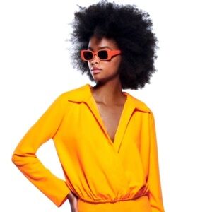 Zara Bright Orange Wrap Blouse